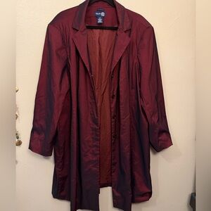 Vintage Womens Burgundy Black Iridescent Button Shoulder Pad Trench Coat Size 26